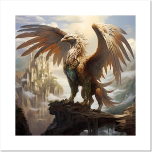 Griffin In Fantasy Castle Landscape Posters and Art